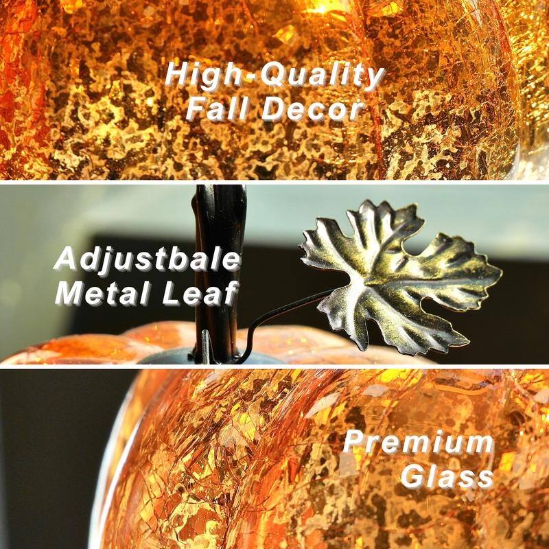 Mercury Glass Pumpkin Lights with Timer – Fall Halloween Table Decorations for Home & Thanksgiving Decor