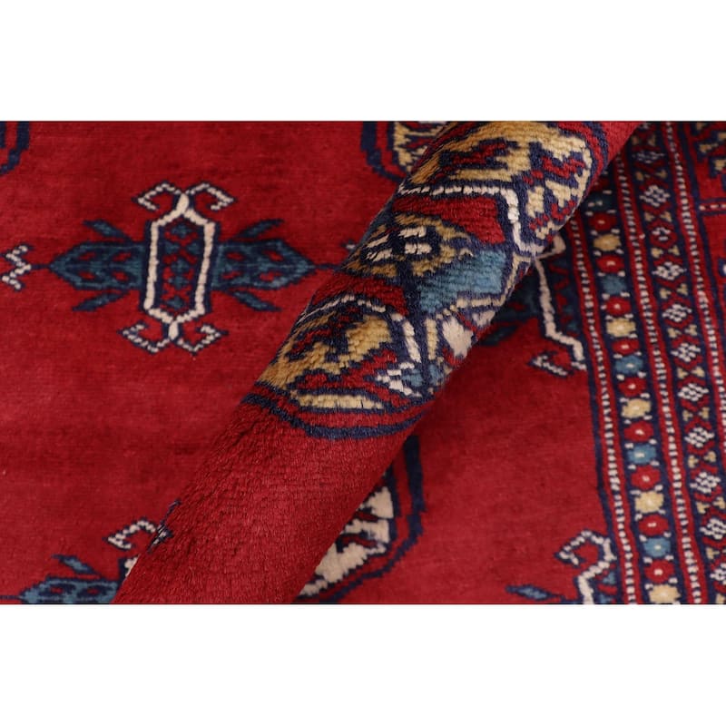 Southwestern Bokhara Darnell Red Blue Hand Knotted Rug - 4'1'' x 6'1''