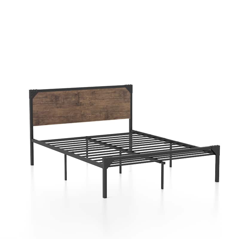 Furniture of America Aramana Industrial Two-tone Steel Platform Bed - Dark Brown - Queen