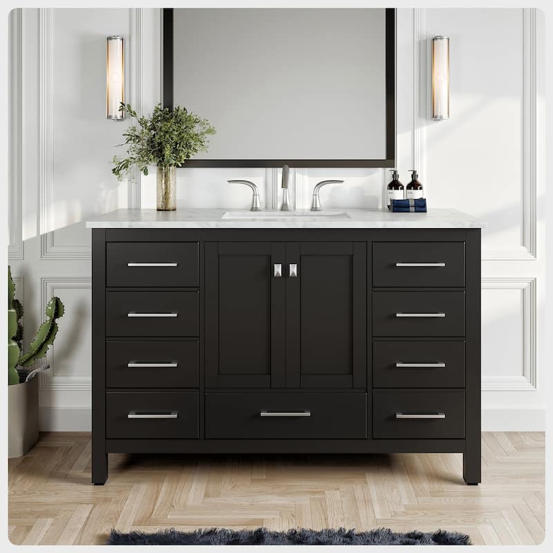 Eviva Aberdeen 48" Espresso Transitional Bathroom Vanity w/ White Carrara Top