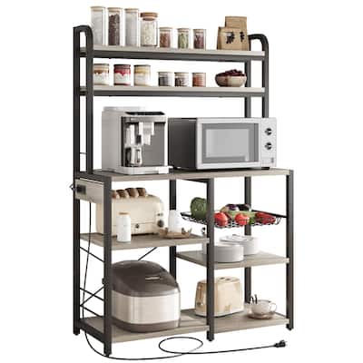 Bakers Rack with Power Outlet, 6-Tier Microwave Stand, Steel Frame