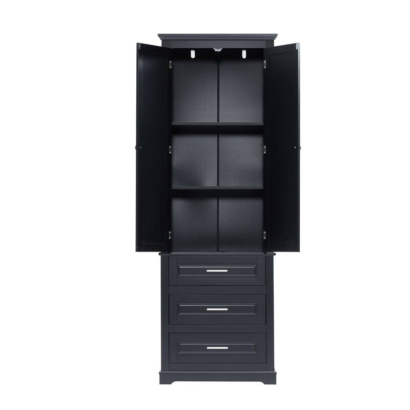 70" Tall Storage Cabinet with Doors and Three Drawers for Bathroom/Office