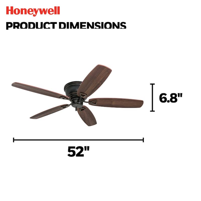 52" Honeywell Glen Alden Oil Rubbed Bronze Indoor Ceiling Fan, No Light, Pull Chain