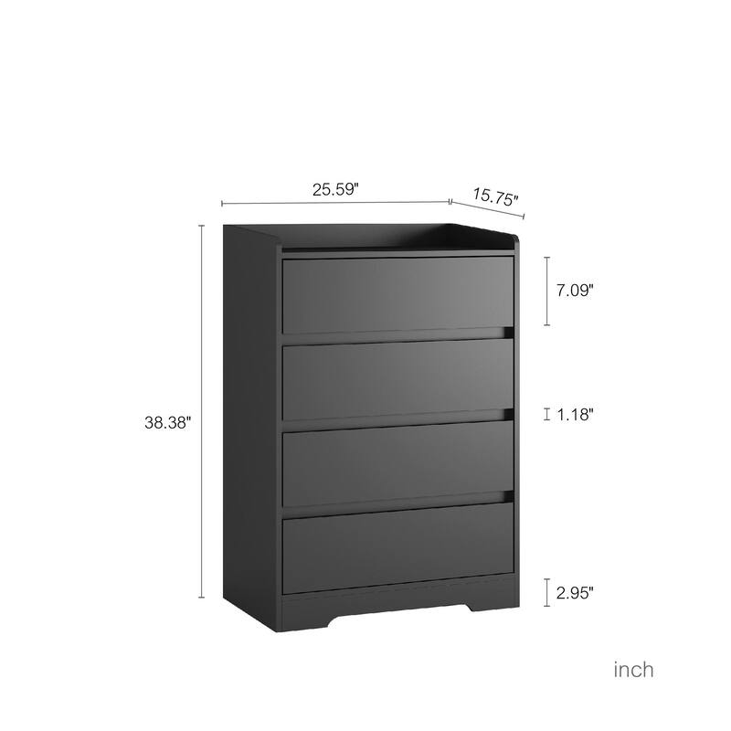 4-Drawer Dresser, Handle-Free Chest of Drawers, 100% Waterproof Wooden Cabinet with Sturdy Frame