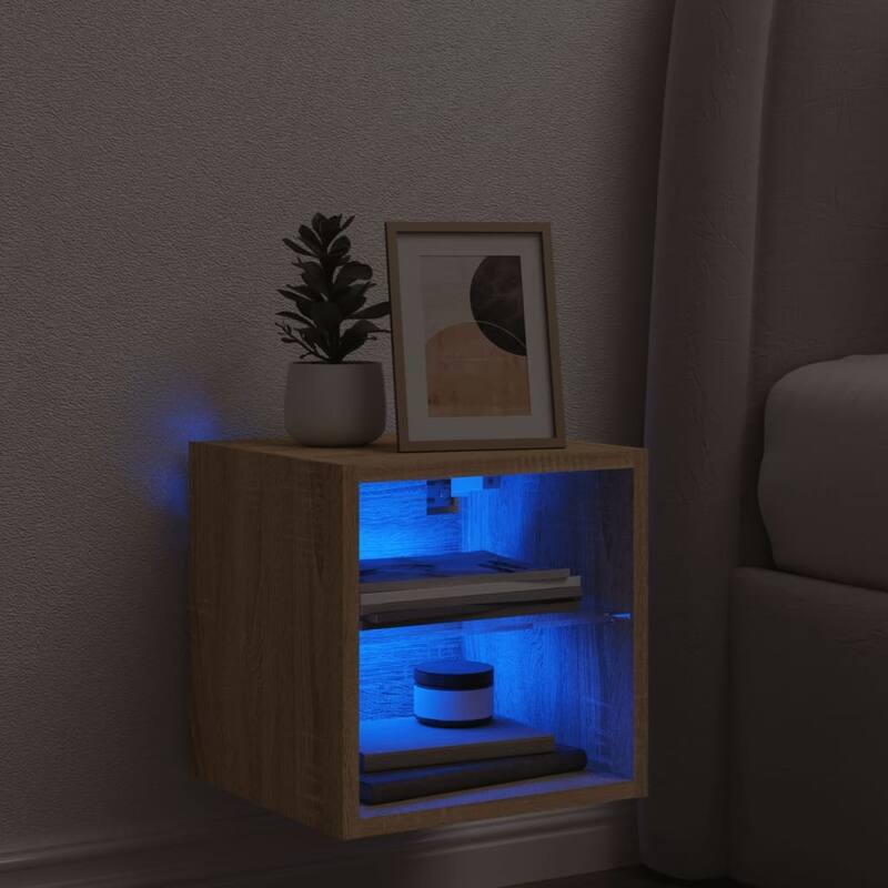 vidaXL TV Wall Cabinet Sonoma oak Engineered wood, tempered glass - 11.2 x 11.8 x 11.8 in