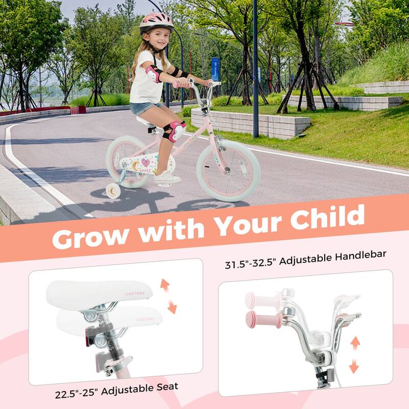 Costway 12/14/16/18 Inch Kids Bike for Girls Boys Age 3-8 Years with - See Details