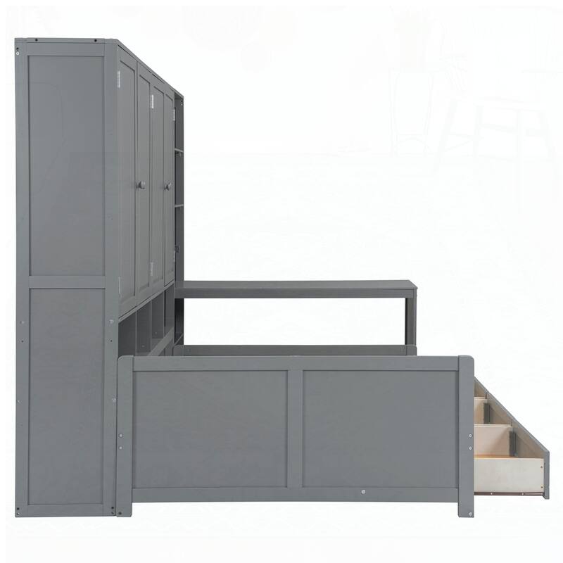 Wooden Daybed With Three Drawers and All-in-One Cabinet