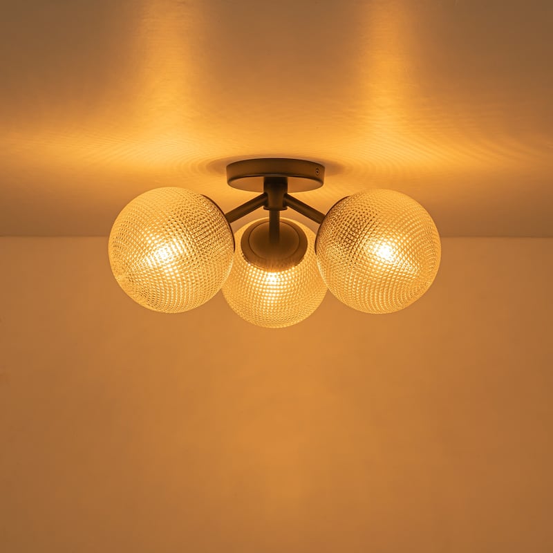 Modern 3-Light Semi Flush Mount With Opal Glass Shade