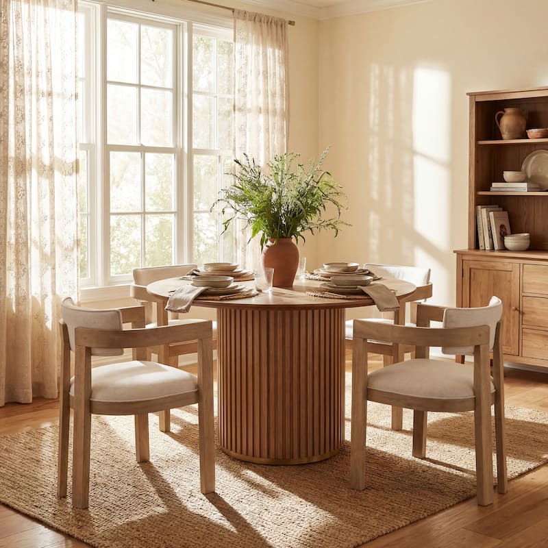 Christopher Knight Home - Modern 5-Piece Wooden Dining Set with Upholstered Linen Chairs