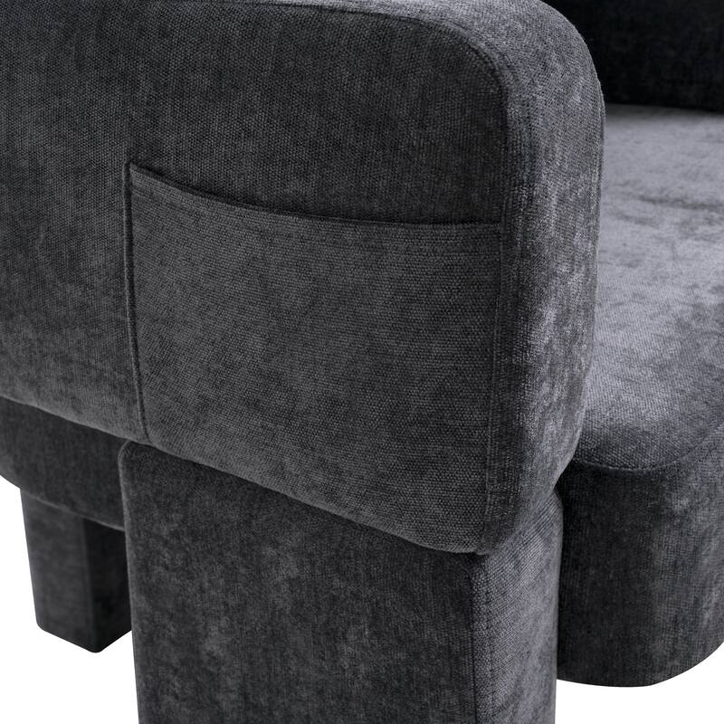Modern 3-Leg Chenille Accent Chair with Ergonomic Arms & Removable Pillow, Plush Small Space Armchair, Single Sofa Chair