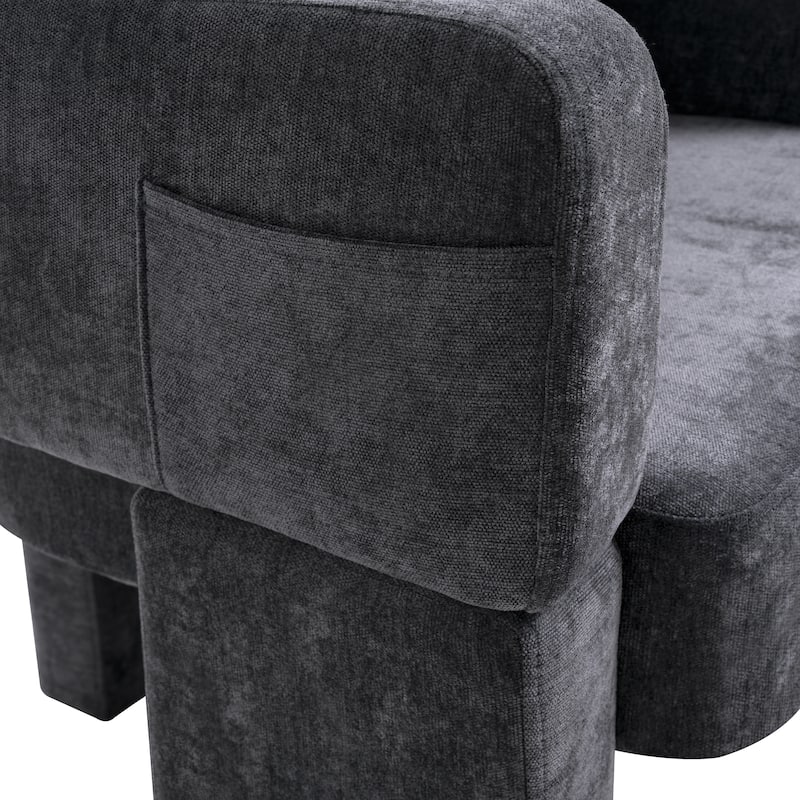 Modern 3-Leg Chenille Accent Chair with Ergonomic Arms and Removable Pillow