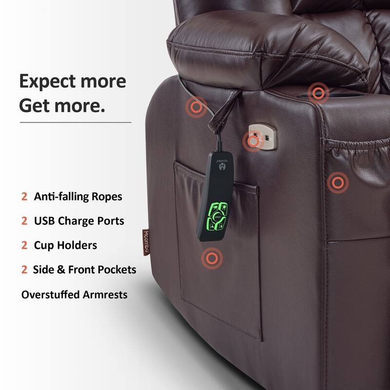 MCombo Medium Dual Motor Power Lift Recliner Chair Infinite Position, Massage and Heat, Extended Footrest, Faux Leather 7890