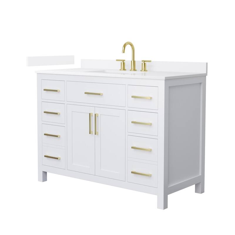 Wyndham Collection WCG2424-48S-QTZ-US3MXX Beckett 48" Free Standing - White / White Quartz Top / Brushed Gold Hardware