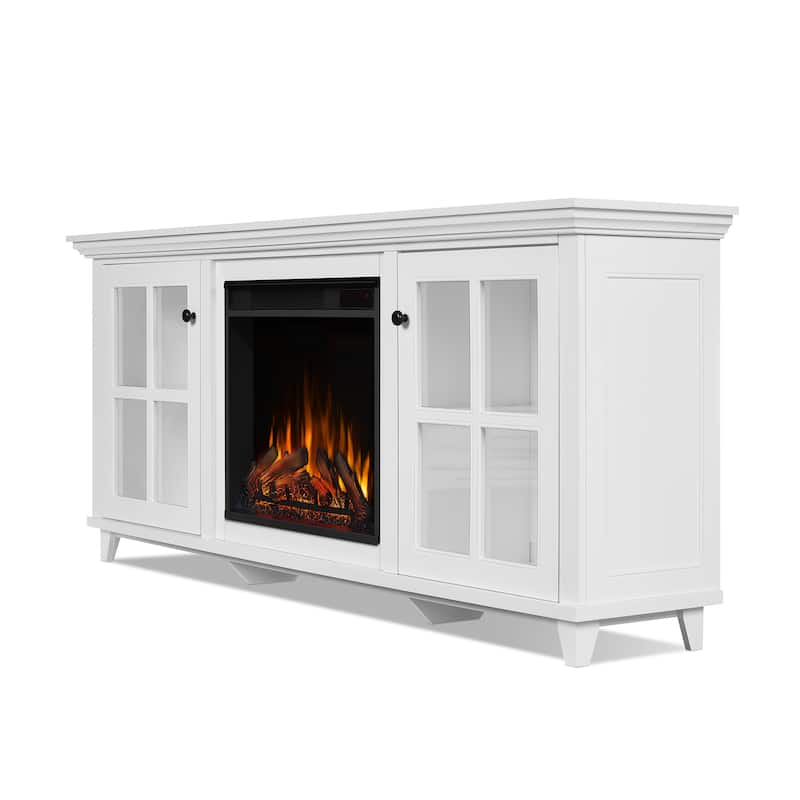 Norwell 73" TV Stand Electric Fireplace in White by Real Flame - 73" L x 15" W x 30.5" H