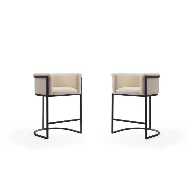 Manhattan Comfort Cosmopolitan 33.8 in. Black Metal Counter Height Bar Stool (Set of 2) - Cream