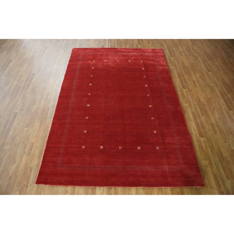 Hand Knotted Oriental 100% Wool Carpet Tribal Tribal Red Gabbeh Area Rug - 9' 9'' X 6' 9''