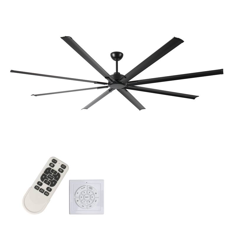 96 Inch Industrial DC Motor Ceiling Fan with Remote Control, Super Large Aluminum Ceiling Fan with 8 Reversible Blades - Black