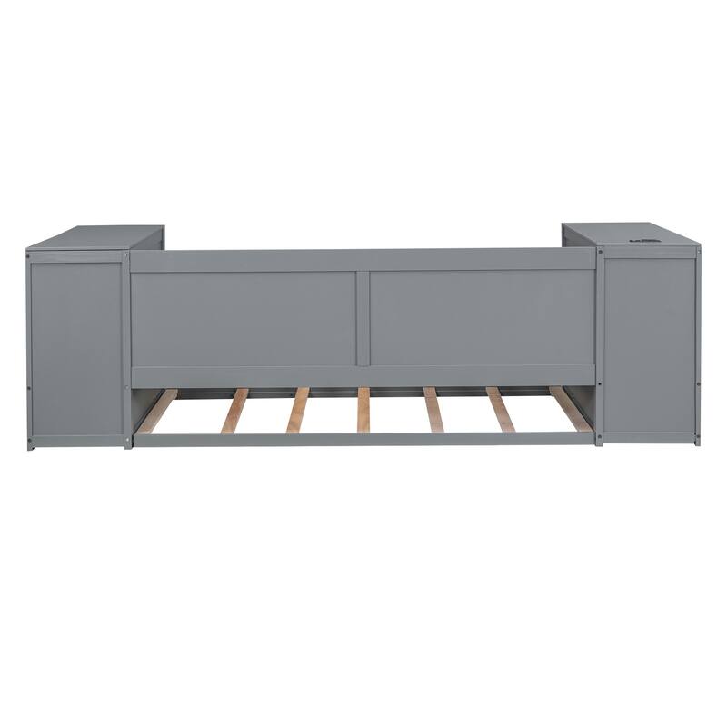 Twin Size Daybed with Storage, Trundle, and Charging Station in Gray