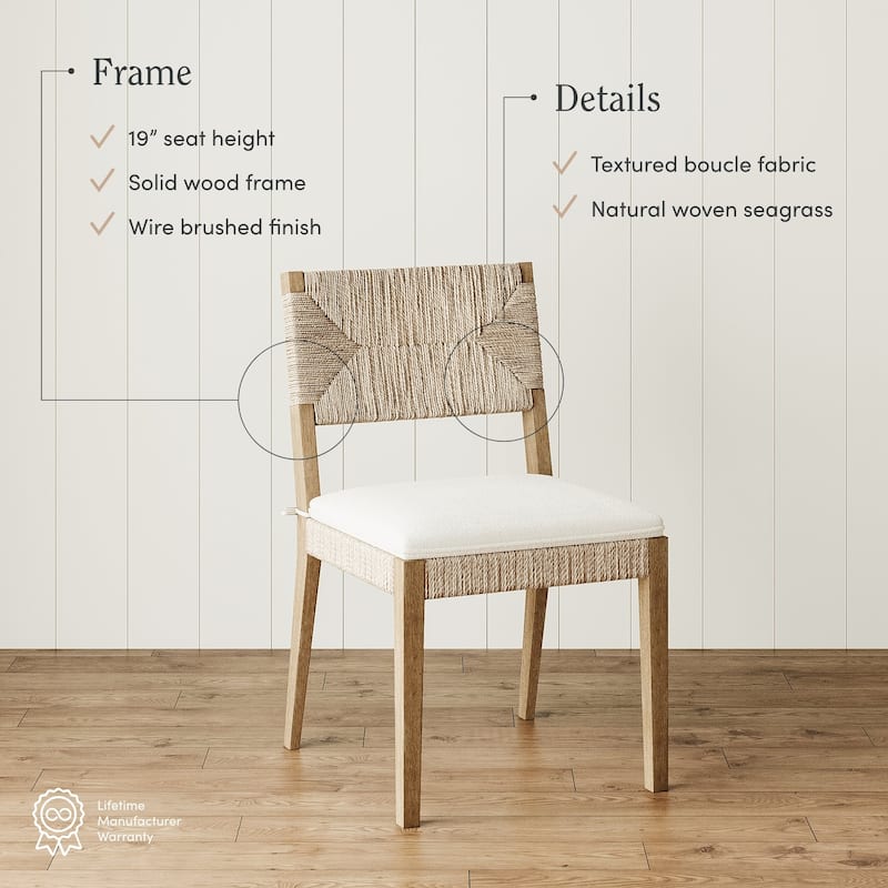 Beacon Boho Dining Chair with Boucle Seat, Seagrass Accent and Solid Wood Legs