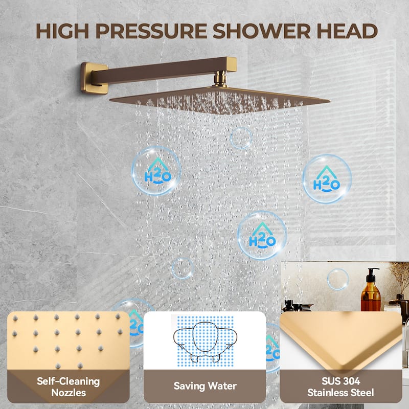 Pressure-Balanced 3-Spray 12 in. Wall Mount Shower System with Handheld Shower Head and 6 Body Jets - 12" x 12"