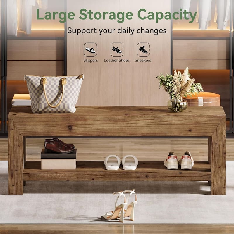 47.24" Solid Wood Shoe Bench for Hallway, Living Room, Bedroom