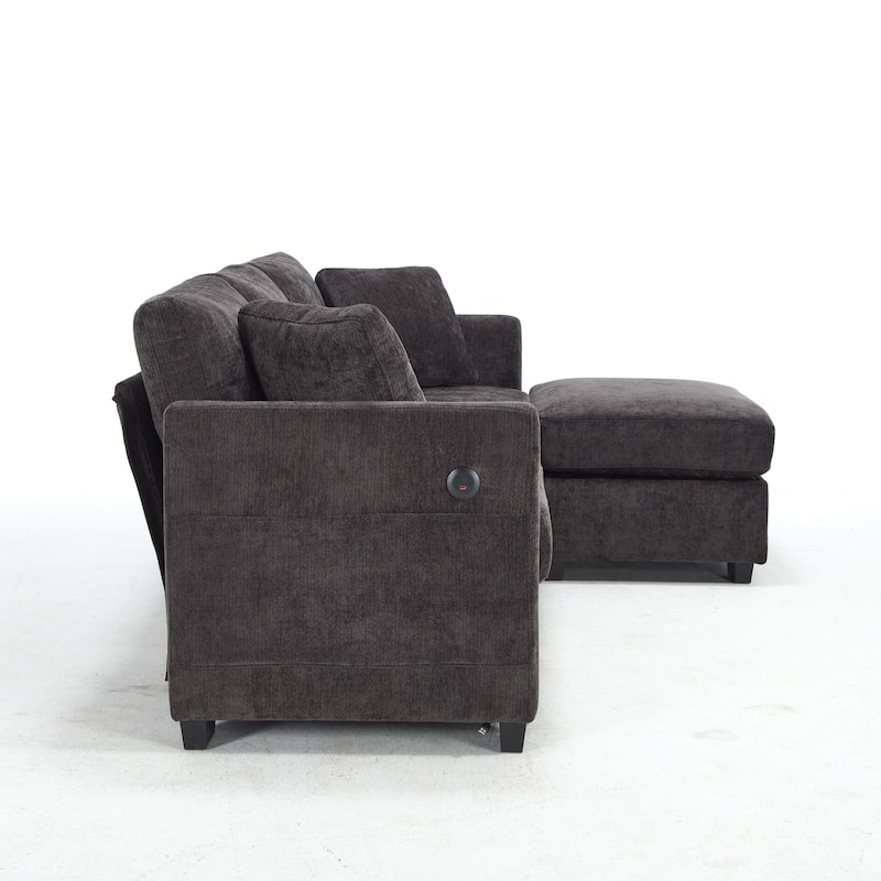 L-Shaped Modular Sectional Sofa with Storage Ottoman, 97" Chenille Corner Couch with USB Ports, Side Pockets