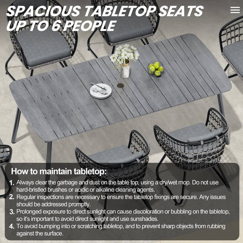 7/9-Piece Outdoor Dining Set Patio Aluminum Dining Table with Umbrella Hole and Rattan Chairs
