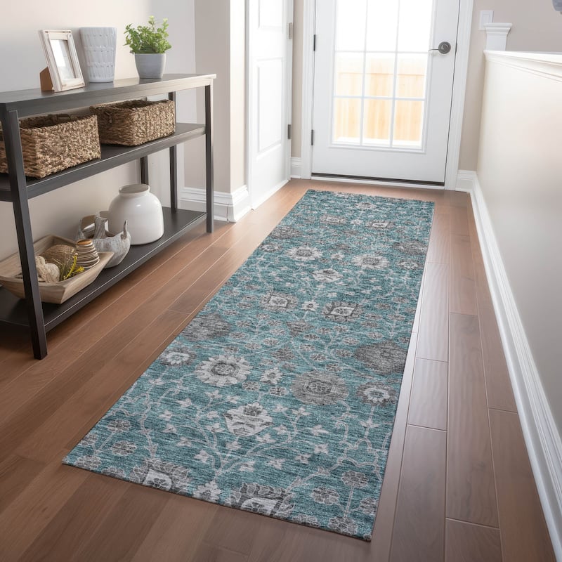 Machine Washable Indoor/ Outdoor Traditional Casual Chantille Rug - Teal - 2'3" x 7'6"