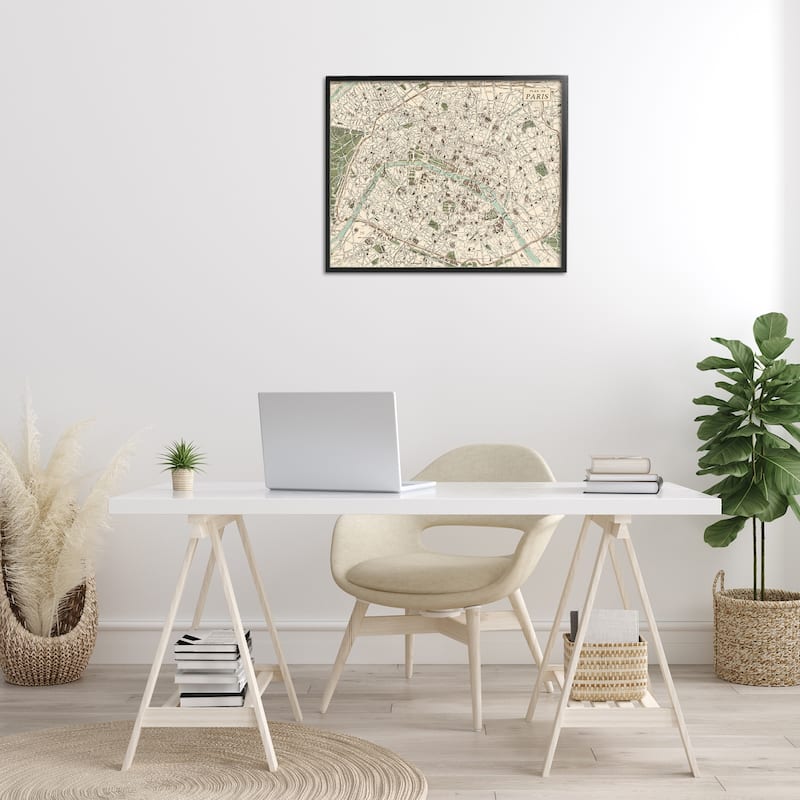 Stupell Vintage Map of Paris Framed Giclee Art Design By Phillipa Katz
