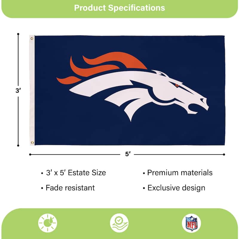 Denver Broncos Single Sided Flag w/ 2 Grommets, 3'x5'