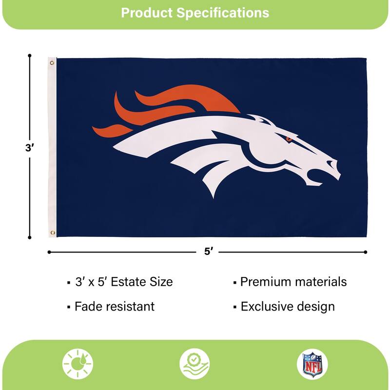 Denver Broncos Single Sided Flag w/ 2 Grommets, 3'x5'
