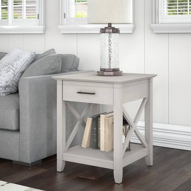 End Table with Storage - Linen White Oak