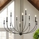 preview thumbnail 2 of 13, LALUZ Modern Transitional 2-Tier 12-Light Black Wheel Chandelier for Large Living Dining Room Entryway - Dia. 48.8" x H 31.5"
