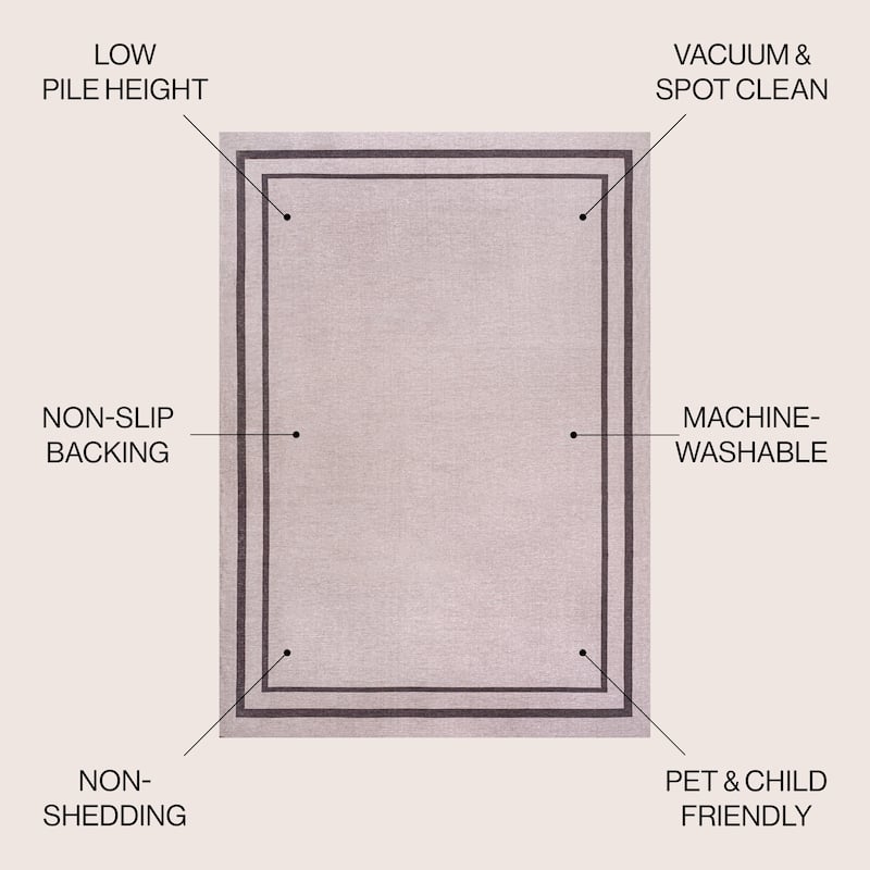 JONATHAN Y Ainsley Classic 2-Stripe Border Washable Area Rug