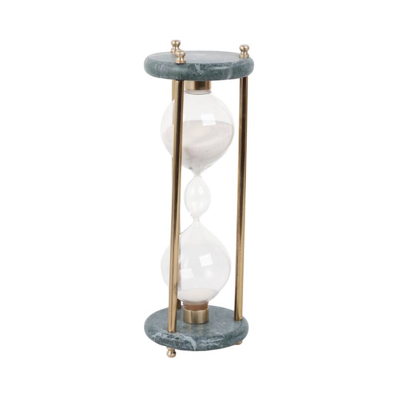 Marble Decoarative Object Hourglass Modern Home Office - 11" Black - 4" x 4" x 11"
