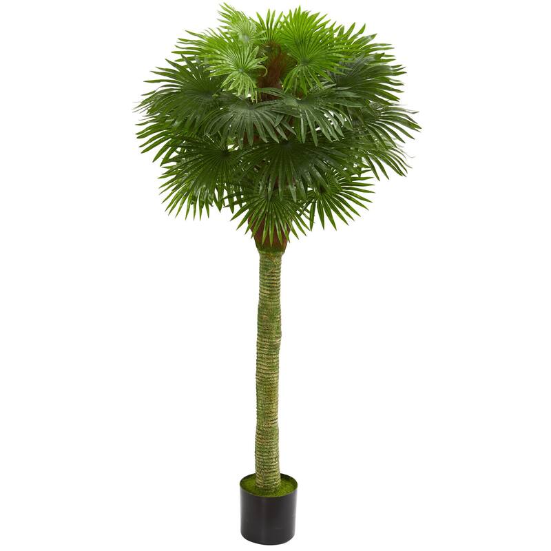Artificial Fan Palm Tree - 5.5 Ft Tropical Decor - Indoor Outdoor UV Resistant Green Leaves - 61 Inches and Over