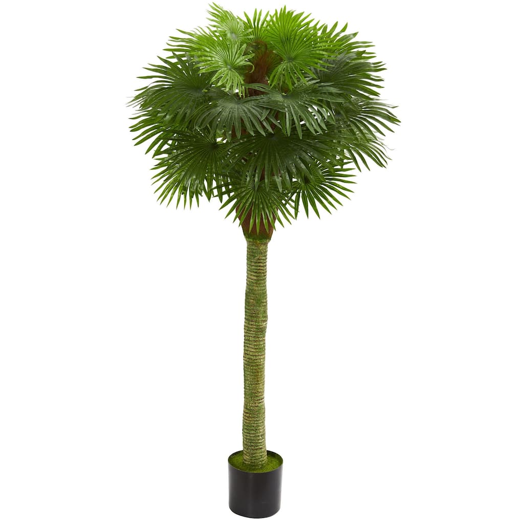 Artificial Fan Palm Tree - 5.5 Ft Tropical Decor - Indoor Outdoor UV Resistant Green Leaves - 61 Inches and Over
