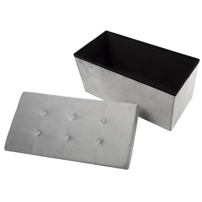 Storage Ottoman - Velvet Tufted Footrest, Toy Chest, or Bench Organizer with Removable Lid by Lavish Home (Rectangle Gray)