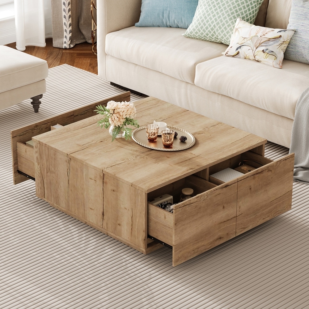 Square Coffee Table with 4 Drawers