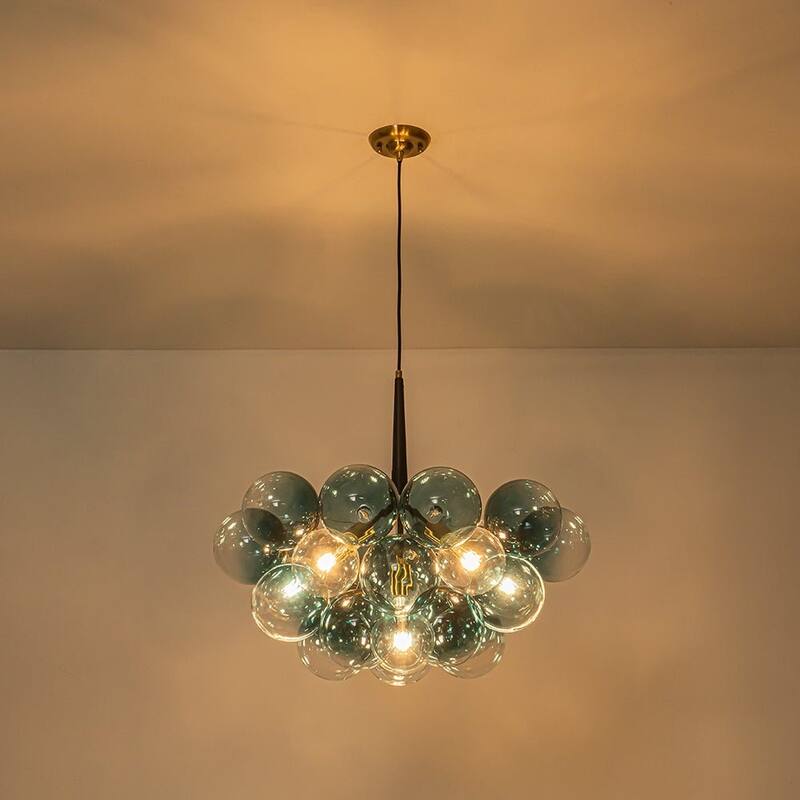 Glam Art Deco Cluster Glass Globe Blue Bubble Chandelier