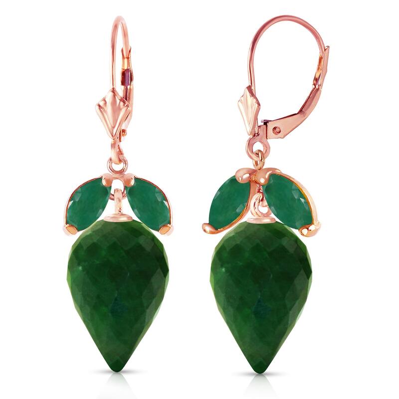 26.8 Carat 14K Solid Gold Gemstone Earrings Pointy Briolette Emerald - Rose