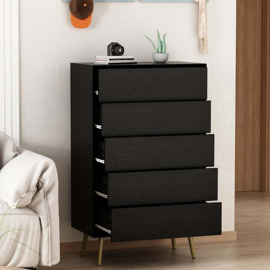 27.6"W 5 Drawer Chest Dresser Storage Cabinet with Pop-up Drawer