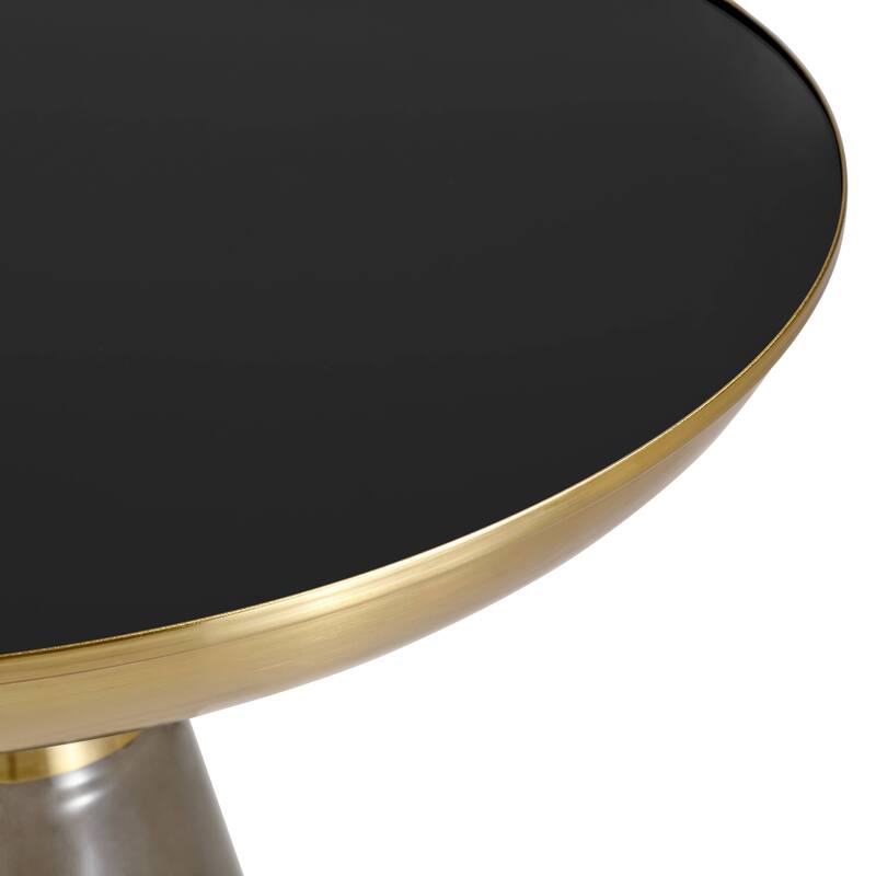 19-Inch Side Table Round Glass Tabletop End Table with Gold Iron Rim and Glass Base