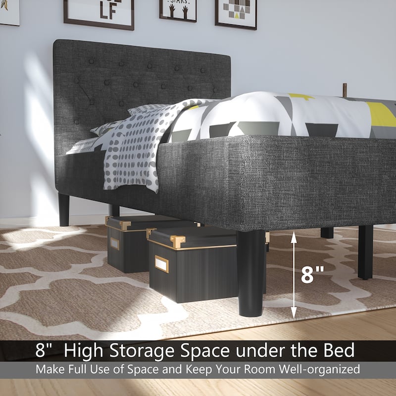 Costway Twin Upholstered Bed Frame Diamond Stitched Headboard Wood