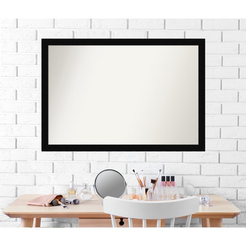Non-Beveled Wood Bathroom Wall Mirror - Black Museum Frame - Black Museum