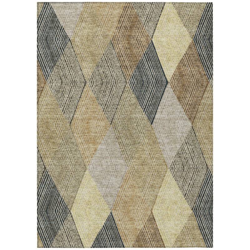 Machine Washable Indoor/ Outdoor Diamond Stripes Chantille Rug
