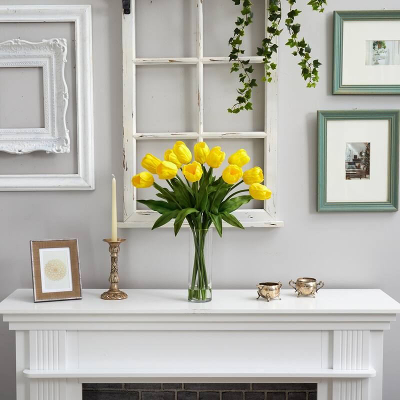 23" Artificial Tulip Arrangement with Cylinder Glass Vase