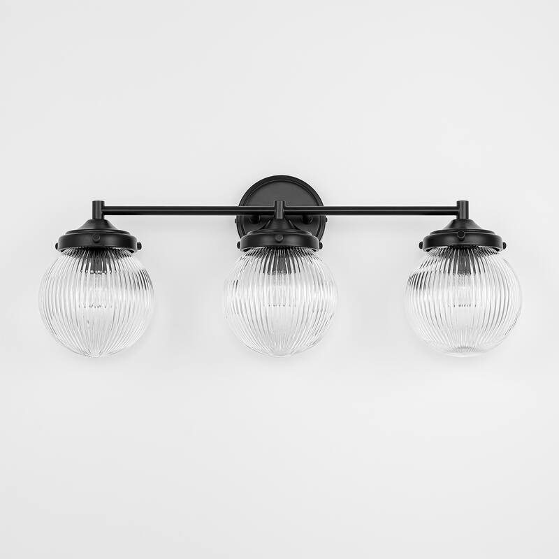 3-Light Modern Linear Ribbed Clear Glass Globe Bubble Bathroom Vanity Light over Mirror - 24.4 in. W x 9.6 in. H x 6.6 in. D