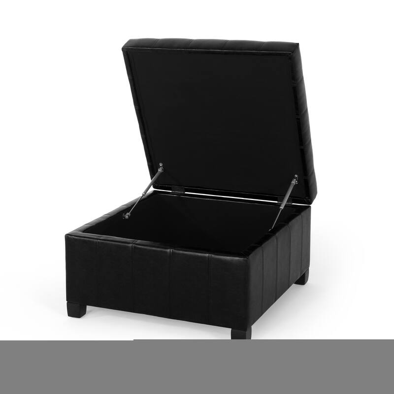 Roomfitters Ottoman Storage Bench, PU Leather Upholstered Footstool with Lift-Top Design, Black