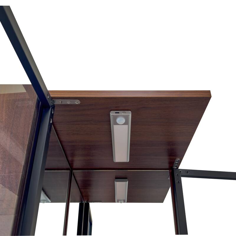 70" Display Cabinet with Glass Doors and Lights, with multi-functional pull-out multi-tier storage shelf